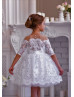White Lace Tulle Buttons Back Flower Girl Dress Tutu Dress